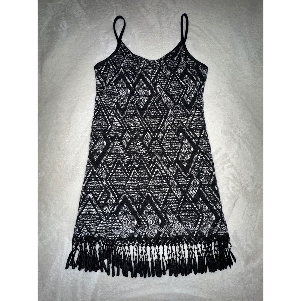 Becca by Rebecca Virtue‎ Black White Diamond Fringe Swim Cover Up M/M